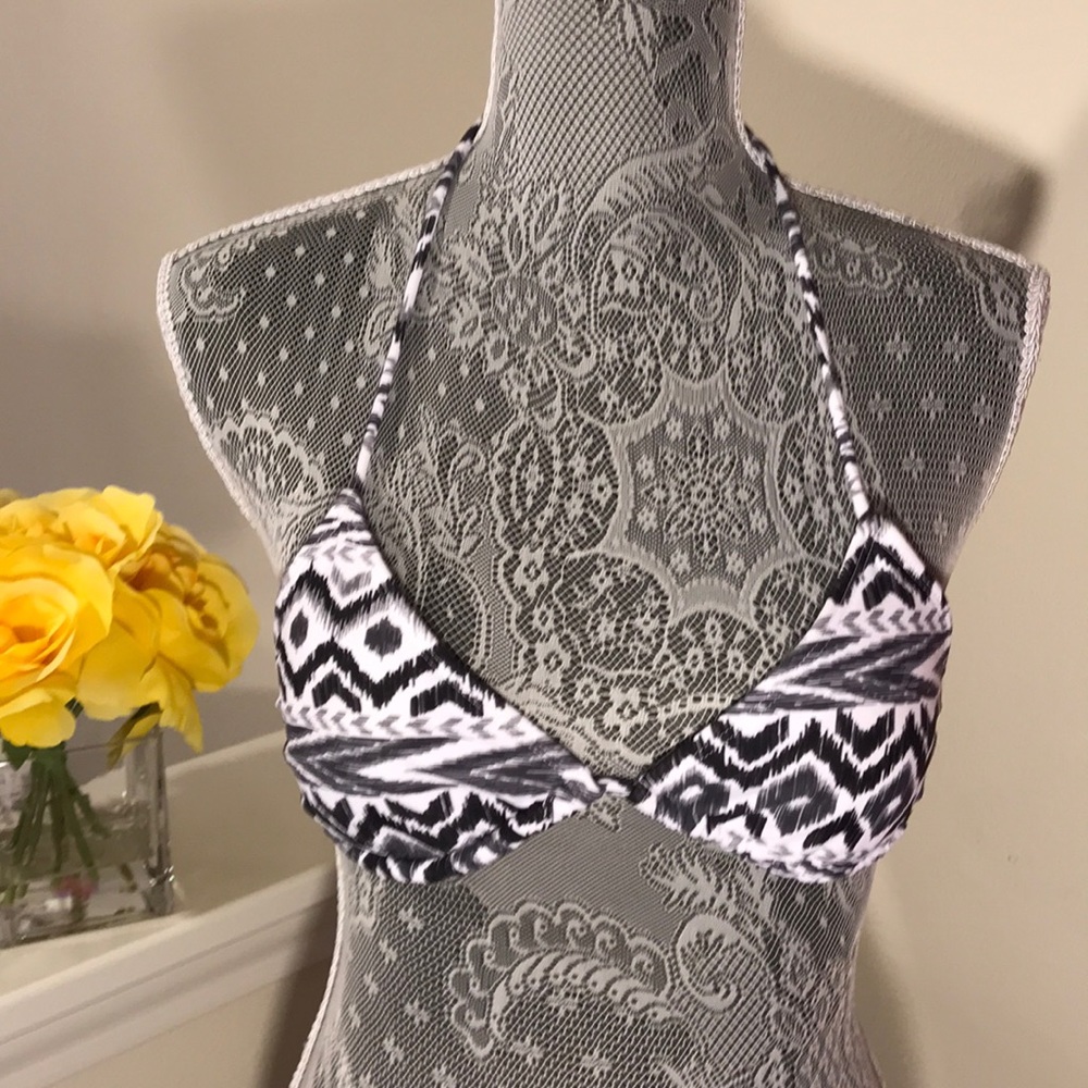 “OP” Black & White Tribal(?) Swim Top